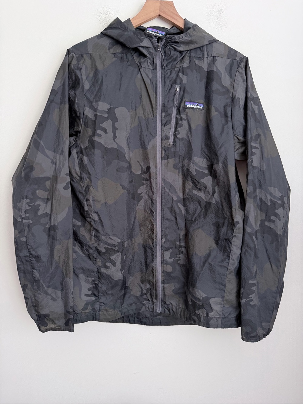 Patagonia Houdini Shell Camo Zip Up jacket hooded packable M